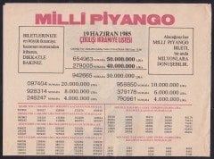 1985 19 HAZİRAN PİYANGO LİSTESİ
