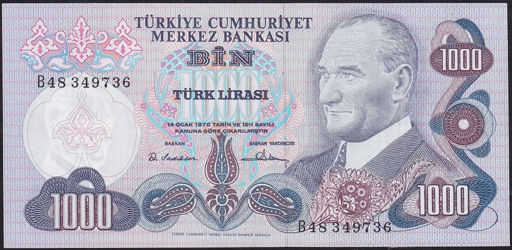 6.Emisyon 1.Tertip 1000 Lira B48 349736 Çok Çok Temiz+
