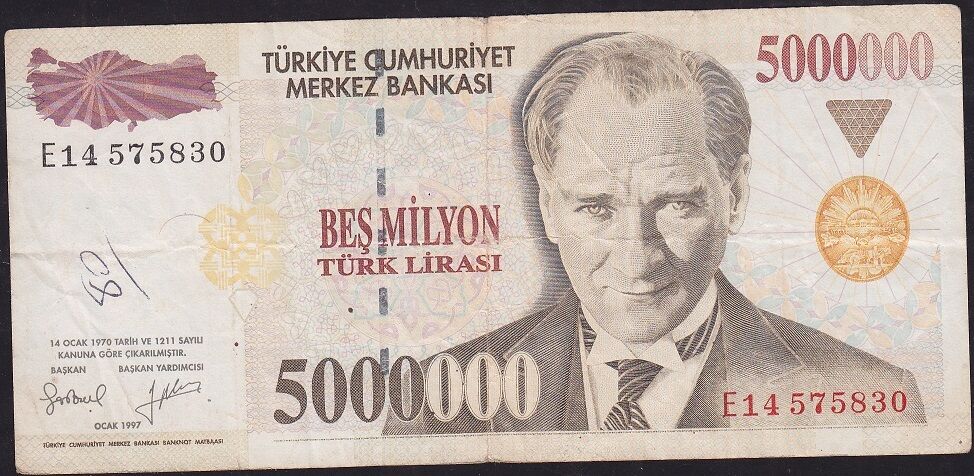 7.Emisyon 5 000 000 Lira E14 575830 Çok Temiz