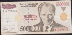 7.Emisyon 5 000 000 Lira E14 575830 Çok Temiz