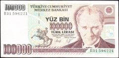 7.Emisyon 1.Tertip 100000 Lira B31 596221 Çok Temiz