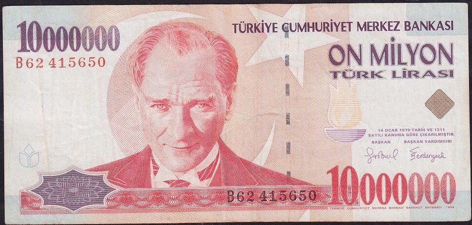 7.Emisyon 10 000 000 Lira B62 415650 Çok Temiz