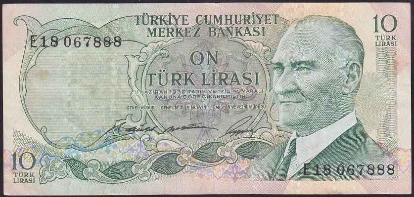 6.EMİSYON 1.TERTİP 10 LİRA E18 067888 ÇT -ÇÇT