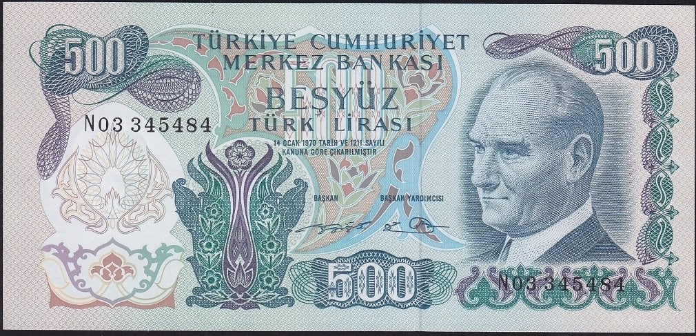 6.Emisyon 2.Tertip 500 Lira N03 345484 Çilaltı Çil