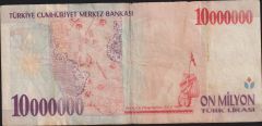 7.Emisyon 10 000 000 Lira A26 897092 Temiz (orta bordurde açıklık var)