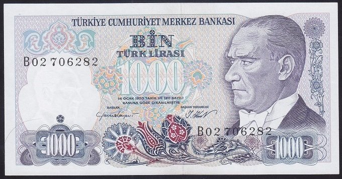 7.EMİSYON 1.TERTİP 1000 LİRA B02 706282 ÇİL