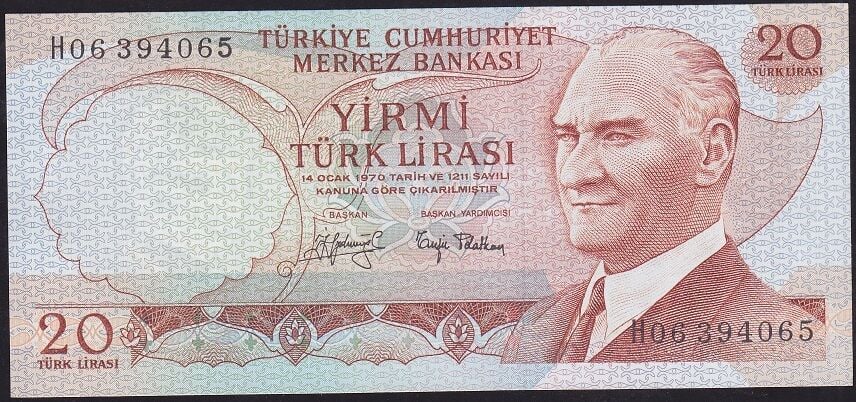 6.Emisyon 3.Tertip 20 Lira H06 394065 Çil