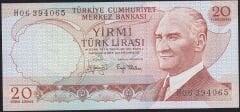6.Emisyon 3.Tertip 20 Lira H06 394065 Çil