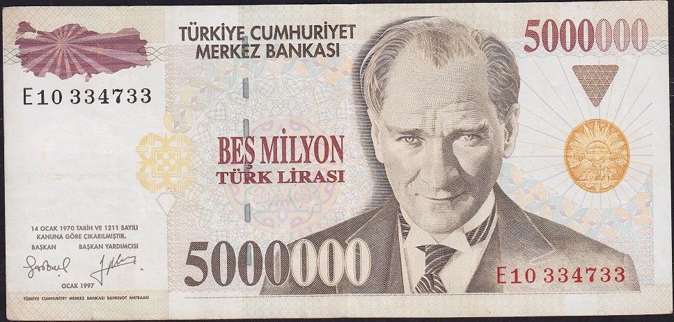 7.Emisyon 5 000 000 Lira E10 334733 Çok Temiz+