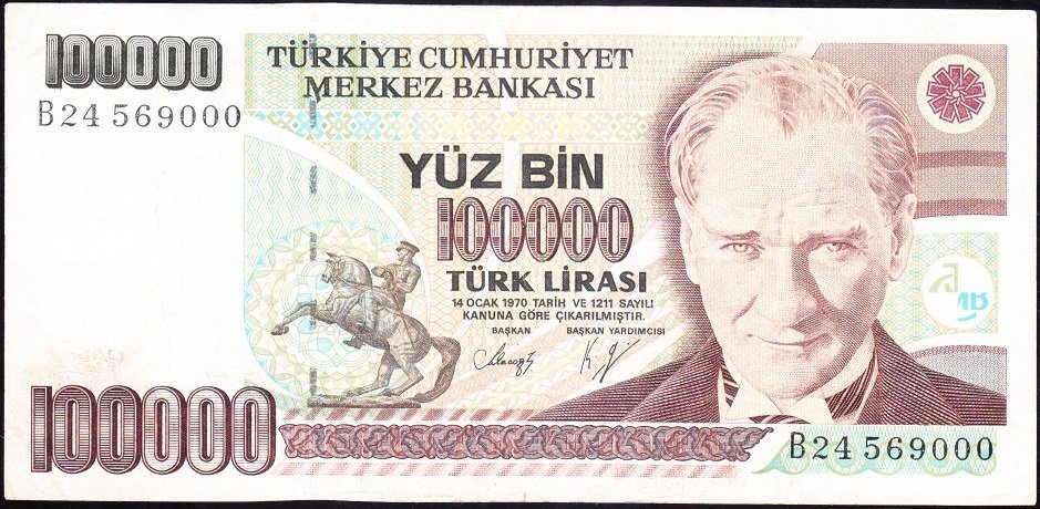 7.Emisyon 1.Tertip 100000 Lira B24 569000 Çok Temiz