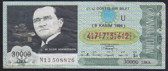 1994 9 KASIM ÇEYREK BİLET U SERİSİ