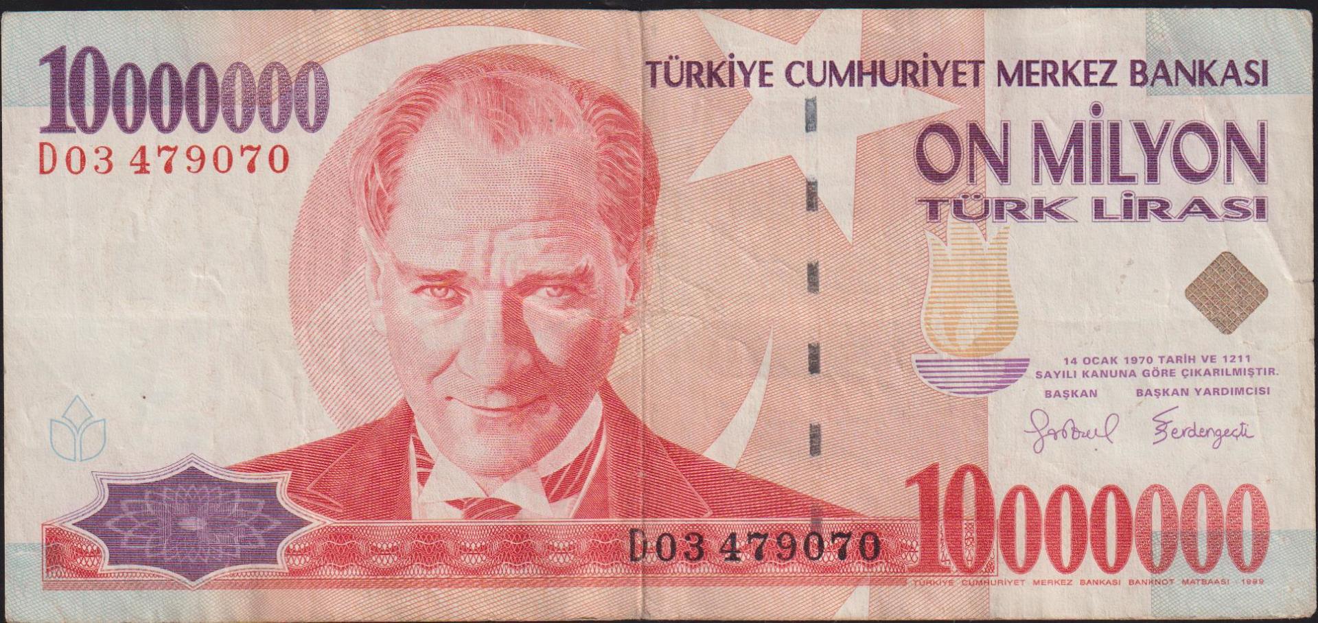 7.Emisyon 10 000 000 Lira D03 479070 Temiz+