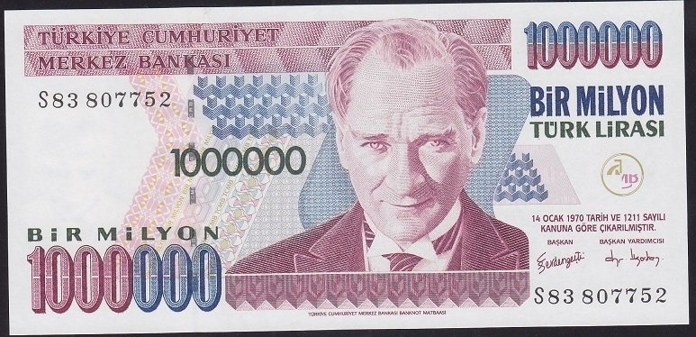 7.EMİSYON 3.TERTİP 1 000 000 LİRA S83 807752 ÇİLALTI