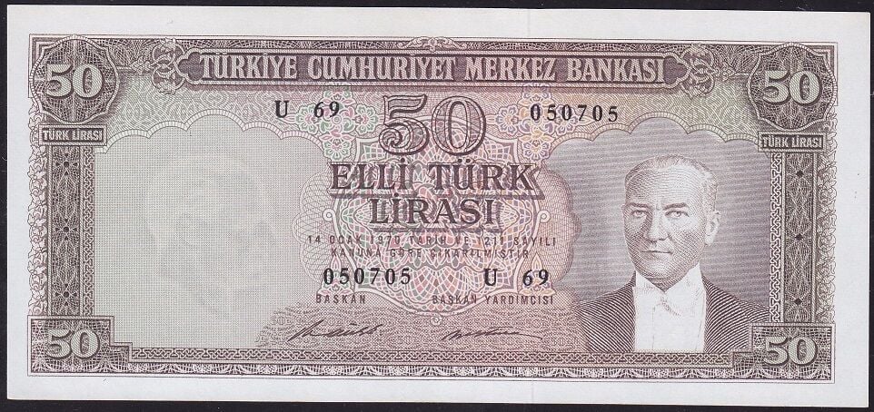5.Emisyon 7.Tertip 50 Lira U69 050705 Çok Çok Temiz+