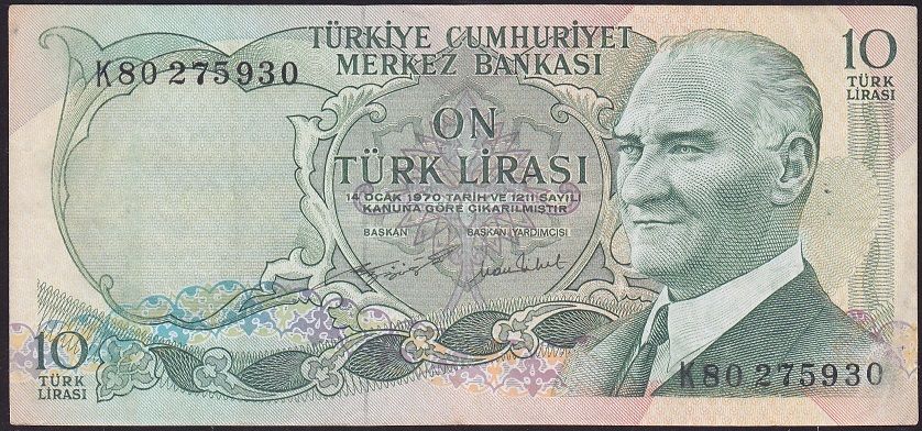 6.Emisyon 2.Tertip 10 Lira K80 275930 Çok Temiz+