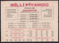 1985 30 NİSAN PİYANGO LİSTESİ