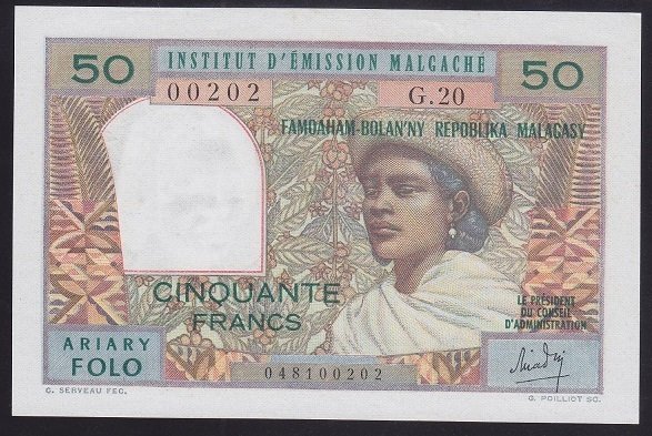 Madagaskar 50 Ariary 1969 Çilaltı Çil Pick 61