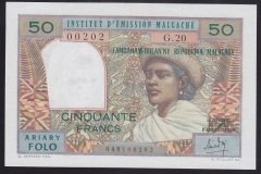 Madagaskar 50 Ariary 1969 Çilaltı Çil Pick 61