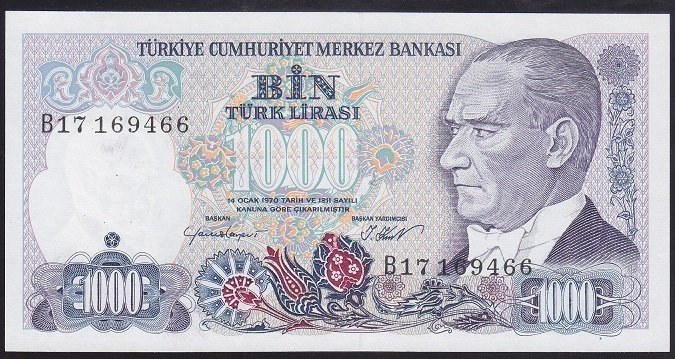 7.EMİSYON 1.TERTİP 1000 LİRA B17 169466 ÇİL