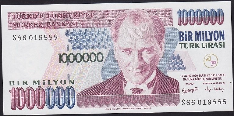 7.EMİSYON 3.TERTİP 1 000 000 LİRA S86 019888 ÇİL