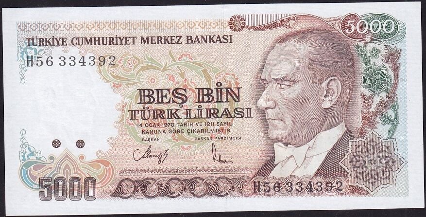 7.Emisyon 4.Tertip 5000 Lira H56 334392 Çilaltı Çil