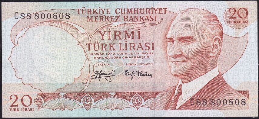 6.Emisyon 3.Tertip 20 Lira G88 800808 Çilaltı Çil