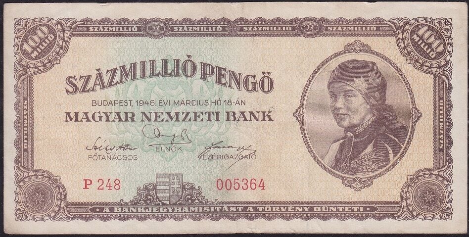 Macaristan 100 Milyon Pengo 1946 Çok Temiz+