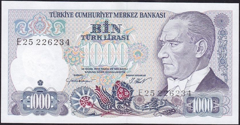 7.Emisyon 1.Tertip 1000 Lira E25 226234 Çil