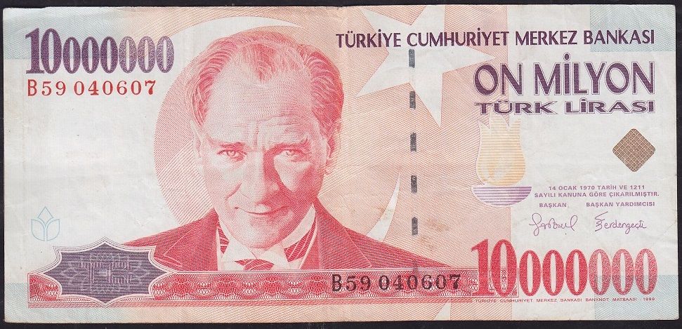 7.Emisyon 10 000 000 Lira B59 040607 Çok Temiz