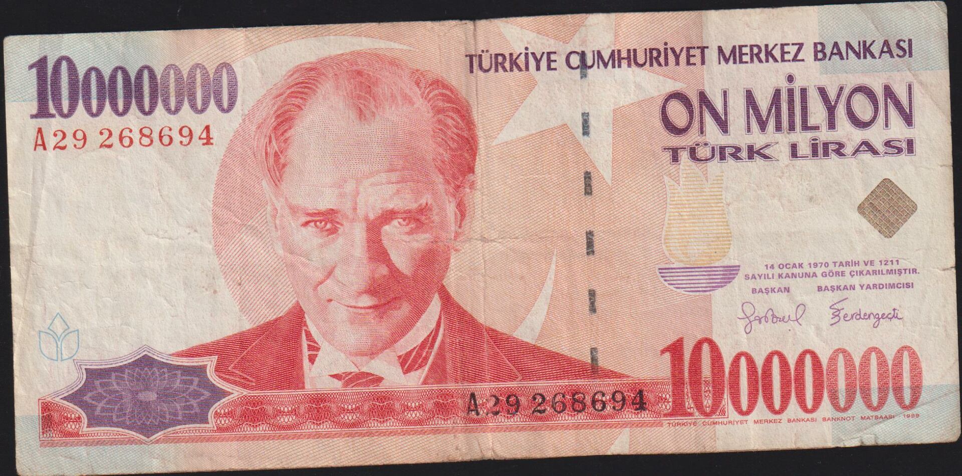 7.Emisyon 10 000 000 Lira A29 268694 Çok Temiz