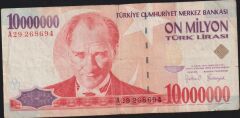 7.Emisyon 10 000 000 Lira A29 268694 Çok Temiz