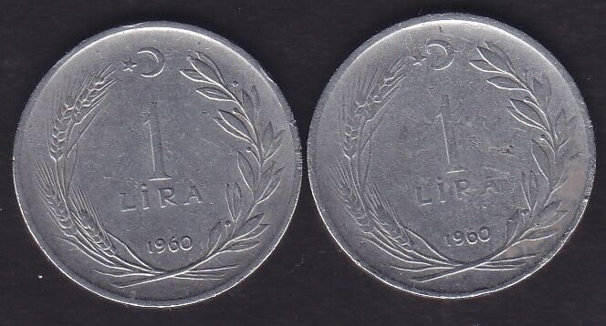1960 Yılı 1 Lira (Ters Düz Takım)