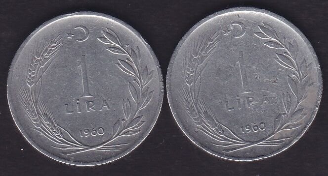 1960 Yılı 1 Lira (Ters Düz Takım)