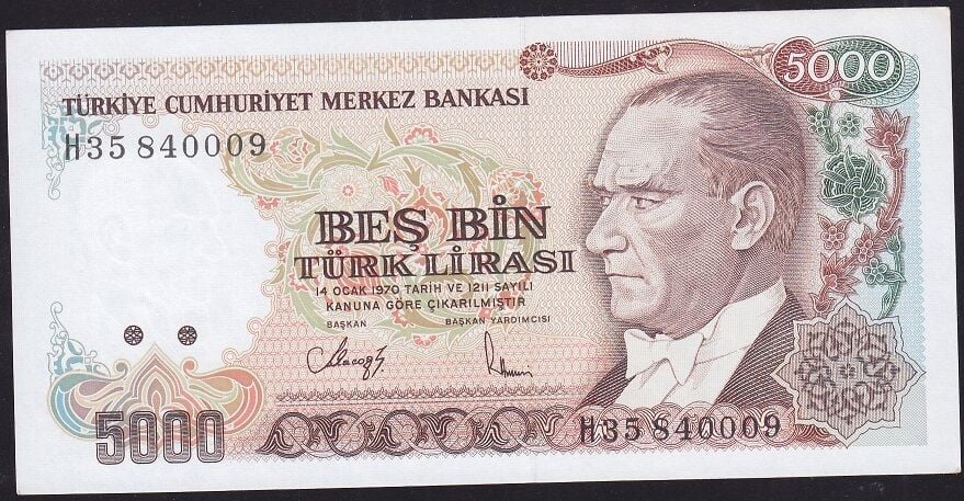 7.Emisyon 4.Tertip 5000 Lira H35 840009 Çil