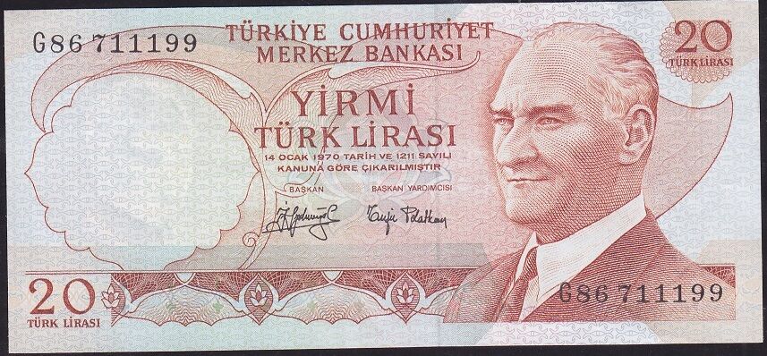 6.Emisyon 3.Tertip 20 Lira G86 711199 Çok Çok Temiz+
