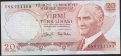 6.Emisyon 3.Tertip 20 Lira G86 711199 Çok Çok Temiz+