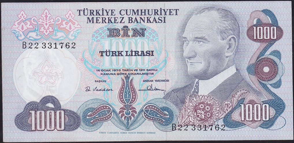 6.Emisyon 1.Tertip 1000 Lira B22 331762 Çilaltı Çil