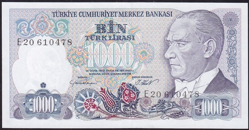 7.Emisyon 1.Tertip 1000 Lira E20 610478 Çil