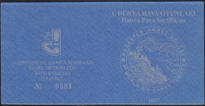 Hatıra Para Sertifikası - 1.Dünya Hava Oyunları - 1997 Yılı