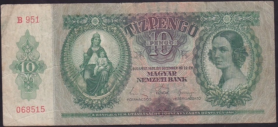 MACARİSTAN 10 PENGO 1936 ÇOK TEMİZ