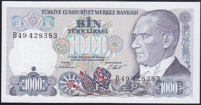 7.EMİSYON 1.TERTİP 1000 LİRA B49 428383 ÇİLALTI ÇİL