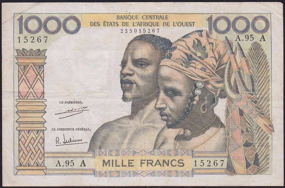 Batı Afrika Devletleri 1000 Frank 1959 -1981 Çok Temiz+ ( Fildişi Sahili ) Pick 103A/h