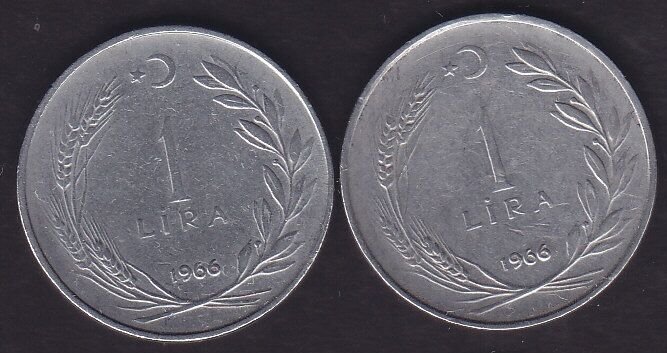 1966 Yılı 1 Lira (Ters Düz Takım)