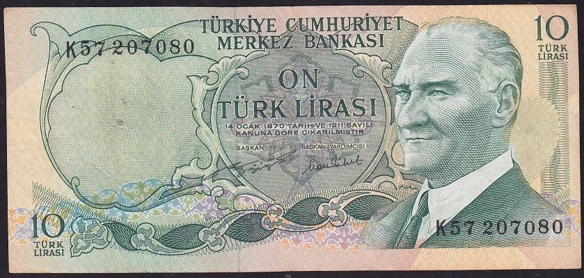 6.Emisyon 2.Tertip 10 Lira K57 207080 Çok Temiz