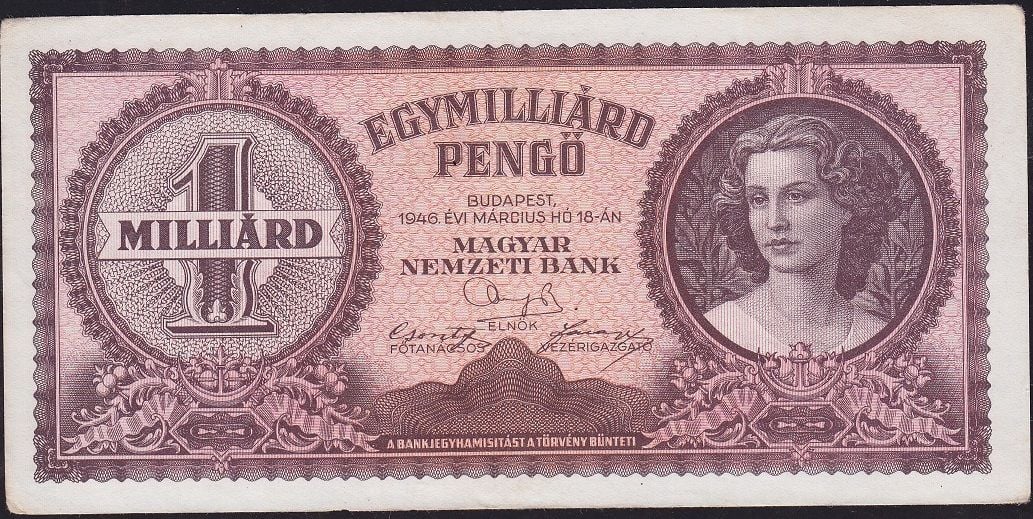 Macaristan 1 Milyar Pengo 1946 Çok Çok Temiz+