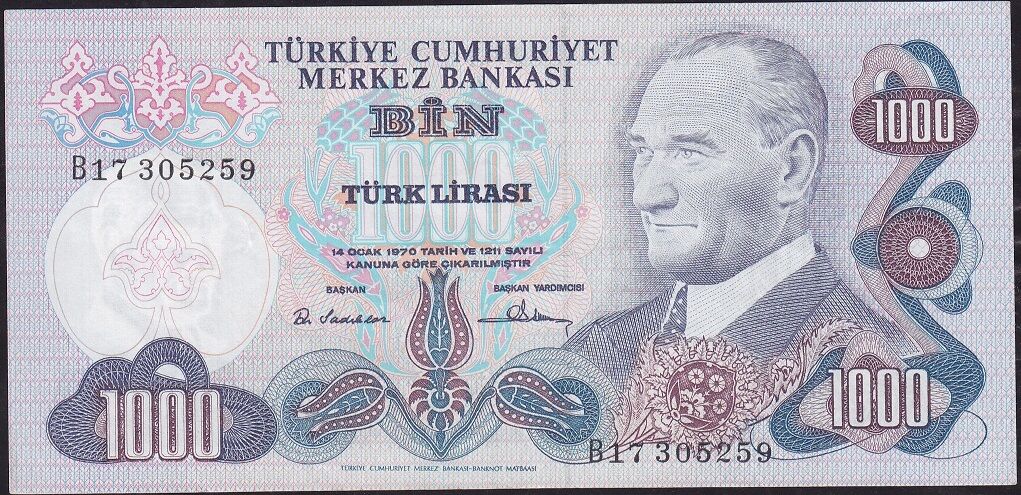 6.Emisyon 1.Tertip 1000 Lira B17 305259 Çok Çok Temiz+