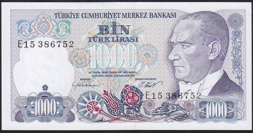 7.Emisyon 1.Tertip 1000 Lira E15 386752 Çil