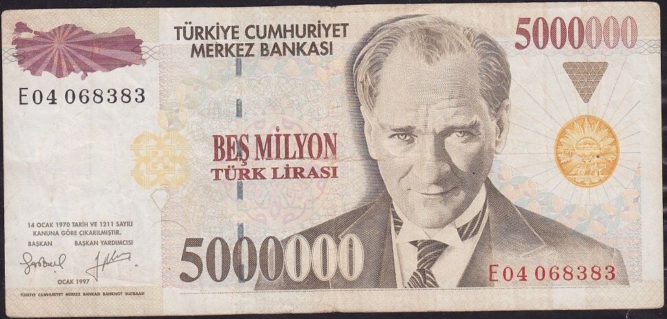 7.Emisyon 5 000 000 Lira E04 068383 Çok Temiz