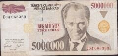 7.Emisyon 5 000 000 Lira E04 068383 Çok Temiz