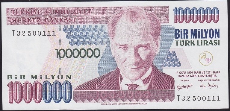 7.EMİSYON 3.TERTİP 1 000 000 LİRA T32 500111 ÇİL